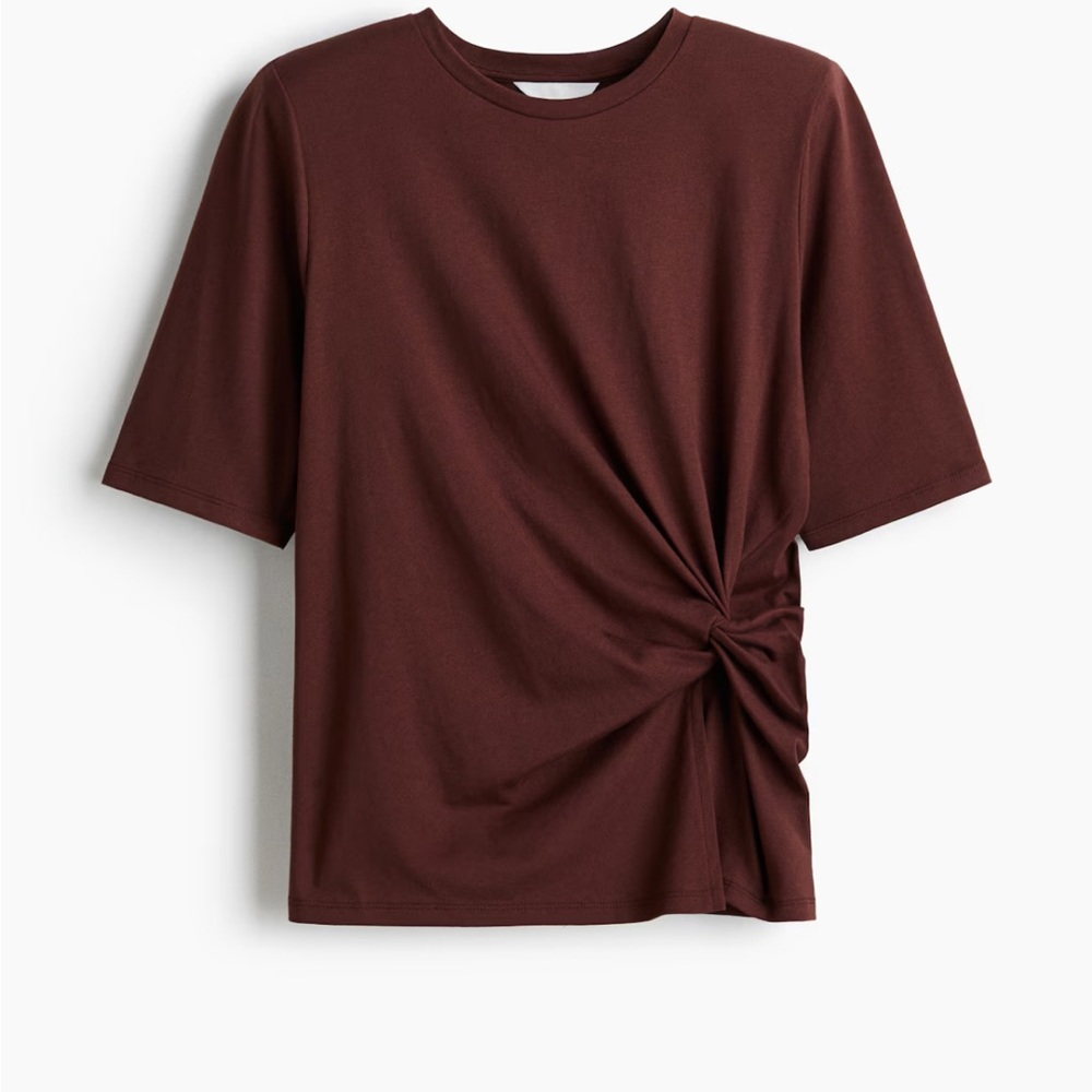 New! H&M Twist Detail T-shirt, Brown, Medium